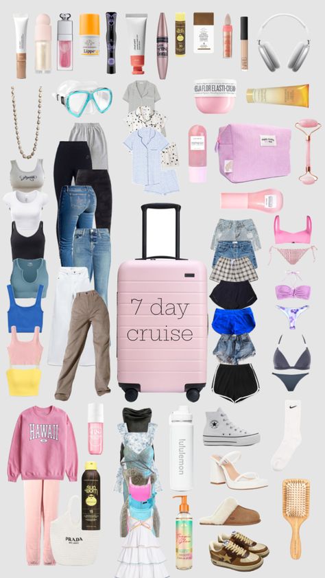 7 day cruise packing list 🛳️ #packing #cruise #travel #fun #vacay #summer #vacation Packing Vacation Aesthetic, Things To Pack For A Trip Aesthetic, Packing List For 2 Weeks Summer, Things To Pack In Your Suitcase, What To Pack On A Beach Vacation, Vacation Packing List Cruise, Cute Outfits To Wear On A Cruise, Cruise Packing Essentials, Travel Essentials Cruise