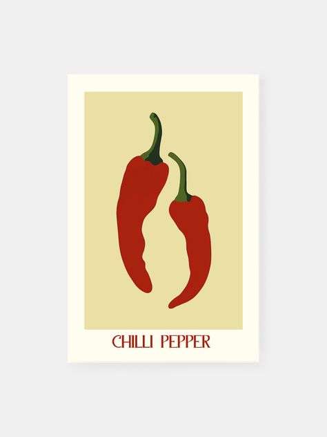 This simple-style poster with a chili pepper drawing will really spark your senses. Its red and beige colors look like old-fashioned still-life pictures. The large, flat designs make you notice it. The range of warm colors really draws you in. It's a stylish addition to a room that needs a touch of modern culture. Chili Pepper Drawing, Peppers Drawing, Pepper Drawing, Pepper Illustration, Spice Up Your Room, Salsa Macha, Still Life Pictures, Fashion Still Life, Red And Beige