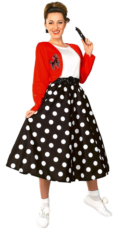 Disfraz Rock And Roll, Womens 50s Costume, 50s Halloween Costumes, Sock Hop Outfits, Sock Hop Costumes, Modest Halloween Costumes, Rocker Costume, 50s Costume, Grease Costumes