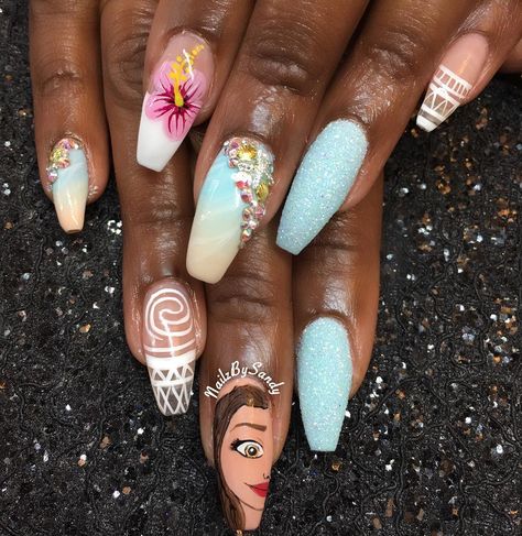 Disney Nails, Nail Ideas, Moana Themed Nails, Moana Nail Art, Moana Nails, Themed Nails, Lavender Nails, Moana, Lavender