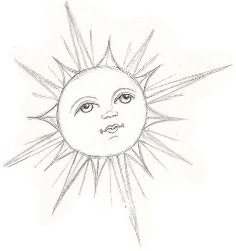 Sun Sketch | The Sun - sketch | Flickr - Photo Sharing! Flowers With Faces Drawing, Sun Drawing Design, Sunshine Sketch, Sun Face Tattoo, Sun Sketch, Sun Mosaic, Moms Tattoo, Sun Faces, Funky Tattoos