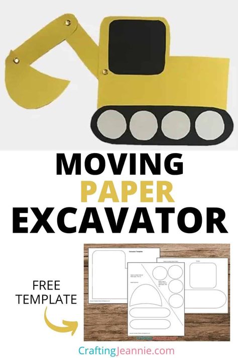 Make this construction paper excavator with your classroom, scouts or at home. Do your kids love construction vehicles? They will love this toddler excavator craft. This construction vehicle craft is perfect for Preschool, Kindergarten, Elementary School, Scouts or Birthday Parties. Get the FREE Template Printable & Instructions for this Easy Excavator Craft for preschoolers #CraftingJeannie #ConstructionCraft #preschoolcraft Construction Vehicle Activities Preschool, Excavator Activities Preschool, Construction Vehicle Crafts Preschool, Construction Vehicles Printables Free, Building Unit Preschool Art Projects, Construction Theme Art Preschool, Excavator Craft Preschool, Construction Theme Preschool Activities Free Printable, Construction Theme Crafts Preschool