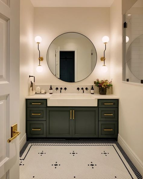 Coeur d'Alene Lake House Dark Green Bathrooms, Black And White Tiles Bathroom, Boy Bath, White Bathroom Tiles, Basement House, Black And White Tiles, Basement Bathroom, Bathroom Design Luxury, Bathroom Inspo