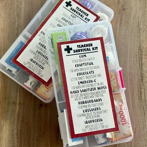 Teacher appreciation week gift Survival Kit Teacher Christmas Survival Kit, Teacher Medicine Kit, Teacher Kit Survival, Staff Survival Kit Gift Ideas, First Week Survival Kit For Teachers, Camping Survival Kit Gift, New Teacher Gift Basket Survival Kits, Mini Teacher Survival Kit, School Nurse Survival Kit