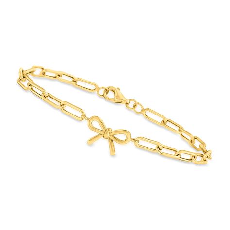 PRICES MAY VARY. GENUINE 10KT GOLD — 4mm 10kt yellow gold paper clip link bracelet with bow charm. Handcrafted. Polished finish. 7 in long. Charm is 1/4 in. wide. 4mm chain size. 1.9 grams. Lobster clasp. STRONG AND BEAUTIFUL — Crafted of durable precious metal that’s stronger than 14kt and 18kt gold, our sturdy, worry-free 10kt gold pieces are waterproof, sweatproof and won’t tarnish. REAL GOLD YOU LIVE IN — Canaria fine jewelry is the affordable luxury you’ve been looking for. Perfect for ever Cute Charm Bracelets Gold, Everyday Gold Bracelet Stack, Gold Jewelry Bracelet Stack, Gold Jewelry Stack, Cute Gold Jewelry, Bracelet Ring Chain, Good Bracelet, Gold Wardrobe, Gold Bracelet Stack