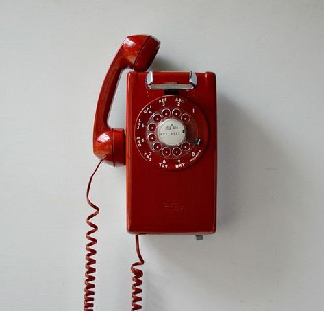 Red wall phone; working rotary dial wall mount telephone | Red ... Wall Phone, Phones For Sale, Rotary Phone, Retro Phone, Vintage Phones, Red Wall, Video Games For Kids, Trik Fotografi, Red Walls