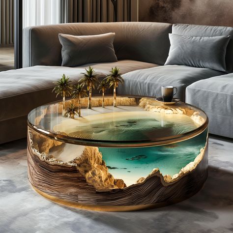 Journey to Serenity: Unraveling the Magic of Desert Oasis Tables - ArtistryApex.com Resin Clocks, Log Table, Modern Restaurant Design, Fantasy Furniture, Amazing Showers, Resin Furniture, Garden Deco, Desert Oasis, Modern Restaurant