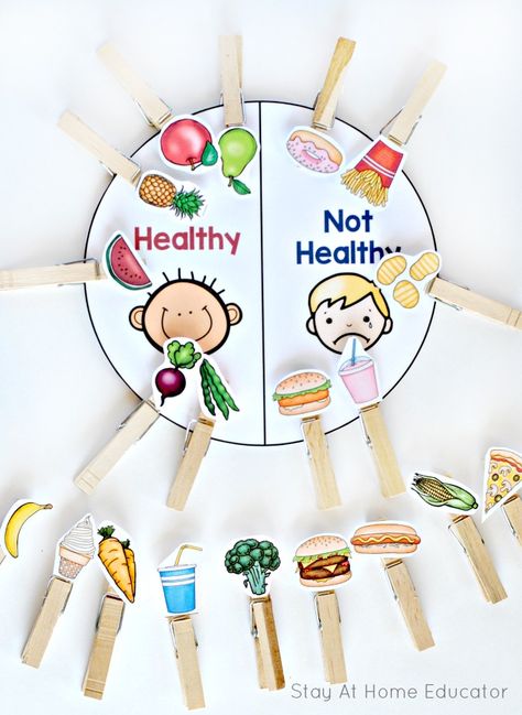 Healthy vs. Not Health Sort - 1 of 6 printable nutrition activities for preschoolers Food And Nutrition Activities, Food Activities For Toddlers, Healthy Food Activities, Preschool Food, Kraftangan Prasekolah, Healthy And Unhealthy Food, Nutrition Activities, Food Activities, Food And Nutrition