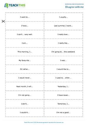 ESL Agreeing and Disagreeing Game - Listening and Speaking Activity - Intermediate (B1) - 30 minutes Here is an amusing agreeing and disagreeing game to help students practice expressions of agreement and disagreement. Agreeing And Disagreeing, Speaking Activity, Esl Resources, Speaking Activities, Teaching English, 30 Minutes