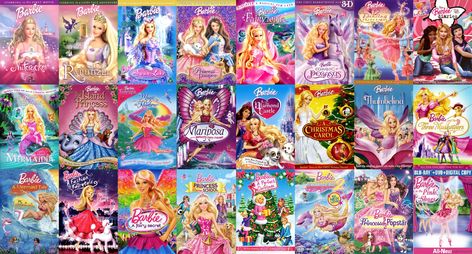 List of Barbie Movies Barbie Dvd Collection, Princess Movies List, Barbie Animated, Barbie Movies List, Barbie Films, Barbie Song, Free Barbie, Princess Adventure, Barbie Fairytopia