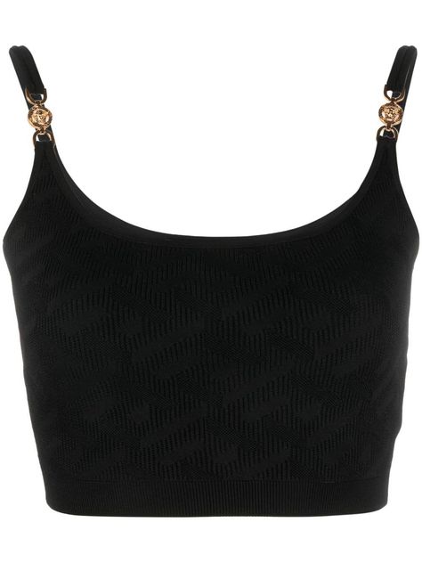 Versace Top ClothingGender: WomenMaterial: Viscose | 100% VISCOSEColor: BlackMade in: ITProduct ID: 1008789/1A05236*Import tax/duty will be calculated at checkout (If applicable) Versace Clothes Women, Versace Crop Top, Versace Women Clothing, Versace Clothes, Pink In Concert, Versace Tops, Modeling Outfits, Versace Top, Medusa Head