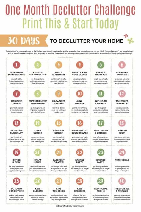 Minimalist Declutter Challenge, Decluttering And Organizing Home, 30 Day Parenting Challenge, Home Decluttering Organizing, Declutter Checklist Printables, Spring Decluttering, Declutter Printable, Decluttering Plan, 30 Day Challenge Printable