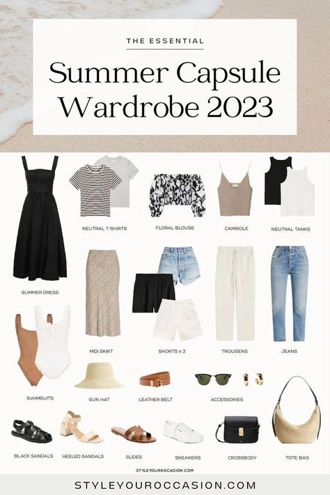 [Ad] Learn How To Curate An Effortless And Elevated Summer Capsule Wardrobe For 2023. This Capsule Is Incredibly Versatile With A Multitude Of Chic Outfit Possibilities And The Summer Capsule Wardrobe Checklist Will Be Your Perfect Guide. #summerwardrobeessentials2023 Elevated Summer Outfits, Summer Holiday Capsule Wardrobe, Summer Capsule Wardrobe 2023, Capsule Wardrobe 2023, Capsule Wardrobe List, 2023 Minimalist, Travel Capsule Wardrobe Summer, Wardrobe Checklist, Minimalist Wardrobe Essentials