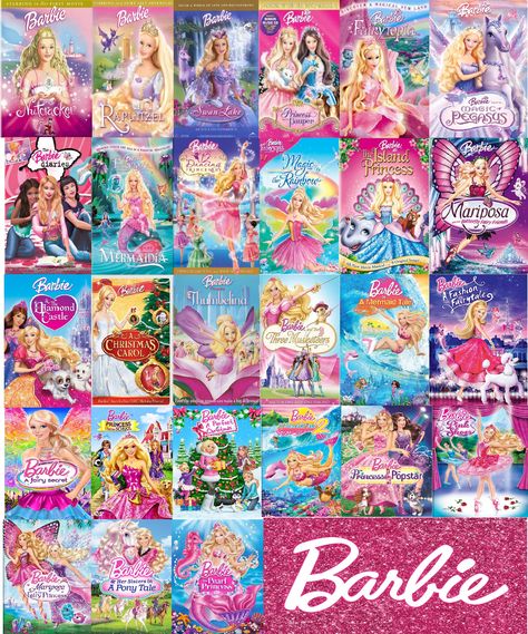 List of every single Barbie movie ever made in order. Made by me! Barbie Movie List In Order, All Barbie Movies In Order, Barbie Movies List In Order, Barbie Original Movies, Barbie All Movies, Original Barbie Movies, Barbie Movie List, Barbie List Of Movies, Barbie Classic Movies