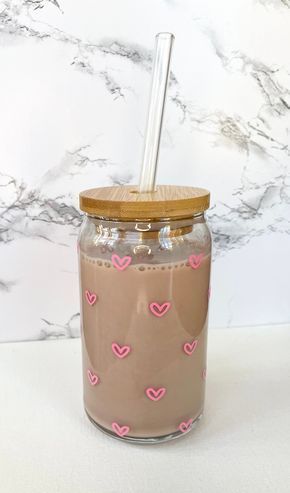 The design is sleek, looks great on my desk Glass Iced Coffee Cup, Kawaii Cups, Fancy Cup, Mason Jar Cups, Cup Decorating, Cute Coffee Cups, Clear Cups, Tea Party Theme, Coffee Cup Design