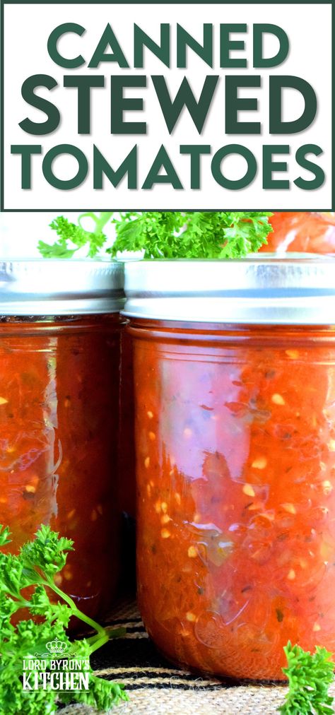 A great base to any pasta sauce, soup or stew; Canned Stewed Tomatoes is an inventive way to jazz up baked chicken or broiled seafood. Each jar is packed with tomatoes, onions, celery, and green bell pepper, making meal prep fast and easy! #canned #preserved #tomatoes #stewed Stew Tomatoes Recipe Canned, Stewed Tomatoes Canning Recipe, Canned Stewed Tomato Recipes, Stewed Tomato Recipes, Canning Stewed Tomatoes, Canned Stewed Tomatoes, Canned Tomato Recipes, Canning Tomatoes Recipes, Water Bath Canning Recipes