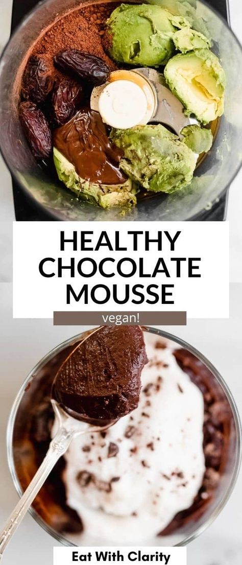 This healthy avocado chocolate mousse is vegan, gluten free and so easy to make! It's refined sugar free, date sweetened and makes for the perfect healthy chocolate dessert. Vegan Chocolate Mousse Avocado, Healthy Dark Chocolate Desserts, Healthy Chocolate Dessert, Dairy Free Dessert Easy, Healthy Chocolate Mousse, Dark Chocolate Desserts, Healthy Chocolate Desserts, Healthy Dark Chocolate, Vegan Chocolate Mousse