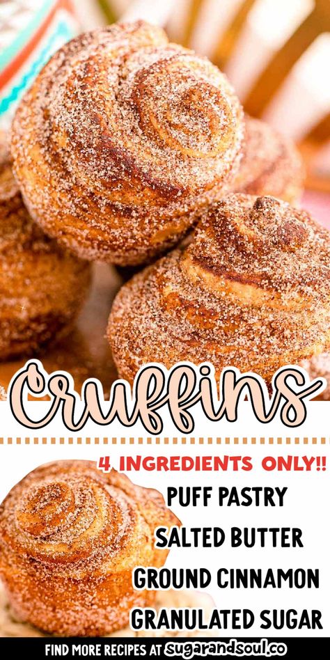 Puff Pastry Donuts Baked, Puff Pastry Breakfast Muffins, Homemade Breakfast Pastry, Quick And Easy Pastry Recipes, Easy Cinnamon Sugar Cruffins, Cronut Recipe Puff Pastry, Breakfast Recipes With Puff Pastry, Puff Pastry Morning Buns, Chocolate Croissant Puff Pastry