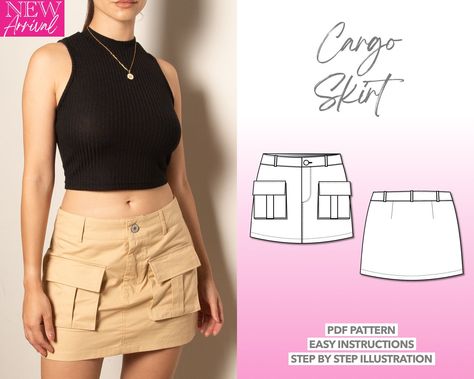 Cargo Skirt Sewing Pattern, Cargo Skirt Pattern, Pocket Skirt Pattern, Mini Skirt Sewing, Mini Skirt Sewing Pattern, Mini Skirt Pattern, Women Sewing, Pattern Mini Skirt, Cargo Mini Skirt