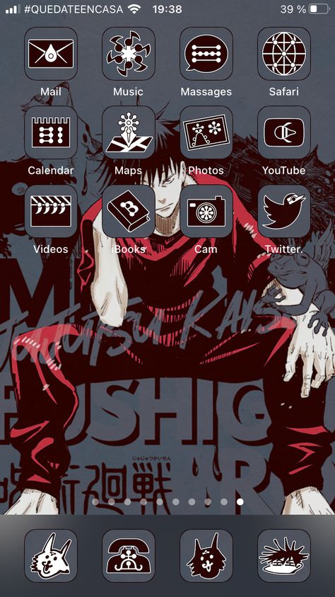 Exclusive Jujutsu Kaisen IOS 14 Home Screen. Do you like Megumi Fushiguro and co.? Make your Iphone app icons more beautiful with our IOS 14 themes. Get 2 Wallpaper and 32 app covers. Jujutsu Kaisen Anime app icons aesthetic set designed for the new IOS14 home screen. #jujutsukaisen #shortcutsappiconsanime #ios14homescreenlayoutanime #Animephoneicons #appicondesignanime #Aestheticanimeicons #jujutsukaisenaestheticicons #animehomescreenaesthetic Jujutsu Kaisen Iphone Theme, Megumi Fushiguro Wallpaper Iphone, Jujutsu Kaisen Homescreen Layout, Jujutsu Kaisen Phone Theme, Anime Themes For Mobile Phone, Iphone Home Screen Layout Anime, Anime Iphone Icons, Jujutsu Kaisen Homescreen, Jjk App Icons