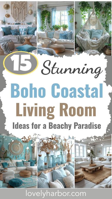 15 Stunning Boho Coastal Living Room Ideas for a Beachy Home 2 Antique Coastal Living Room, Beach House Interior Boho, Summer House Decor Ideas Living Room, Loft Lounge Room Ideas, Beach Theme Lounge Coastal Style, Beachy Themed Living Room, Bohemian Beach Living Room, Rustic Beach Living Room, Small Beach House Interior Coastal