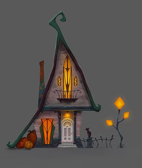 ArtStation - Witch's house, Kristy CHE Witches House Art, Witch’s House, Halloween House Illustration, Whimsical House Drawing, Witch House Illustration, Fantasy House Drawing, Witch House Drawing, House Fantasy Art, Witch Backdrop