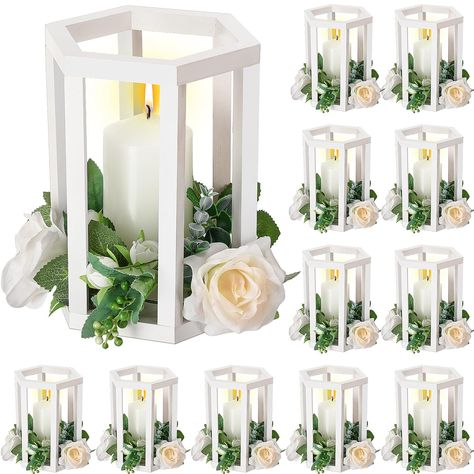 PRICES MAY VARY. Sufficient Quantity: each package includes 12 wooden lanterns centerpieces; This gives you an ample supply for creating cohesive decorations and displaying romance across various venues wedding parties or events; Ideal for housewarming or wedding gifts; Please note that candles and artificial flowers not included No Assembly Required: unlike many other decorative pieces, this wooden candle holder requires no assembly; It arrives ready to use straight out of the box, saving you t