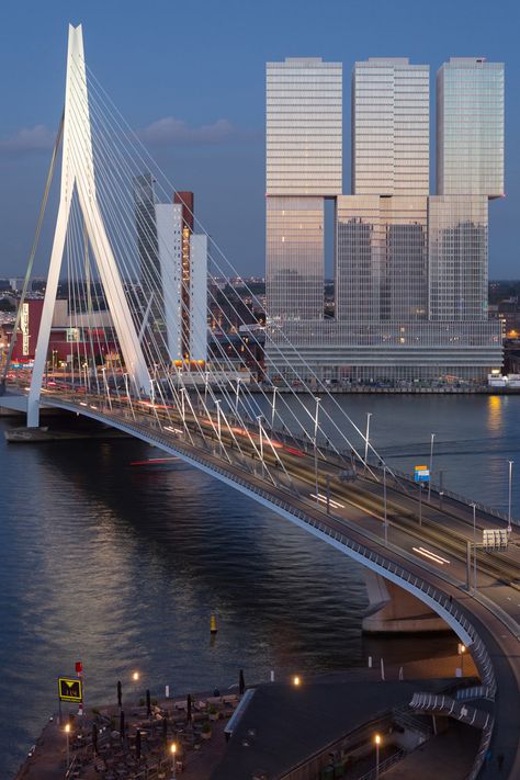 Erasmus Bridge by Ben van Berkel Rem Koolhaas, Futurism, Netherlands Tourism, Vertical City, Rotterdam Netherlands, Netherlands Travel, Voyage Europe, South Bank, Foto Tips