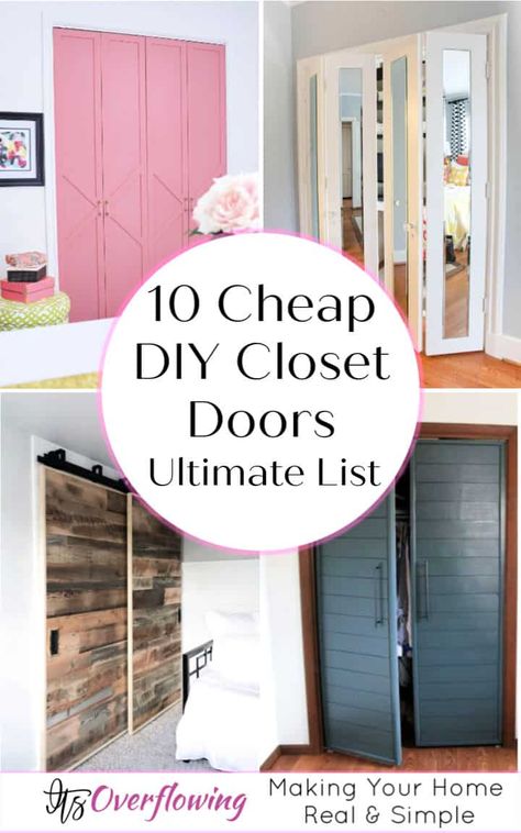 10 Cheap DIY Closet Doors That Can Make A Big Impact - Its Overflowing Shallow Closet Ideas Bedrooms, Bifold Closet Door Alternative, Paint Closet Doors Bifold, Making Closet Doors, Wardrobe Door Diy, Cheap Door Ideas, Sliding Bedroom Closet Doors, Diy Closet Doors Curtains, Closet Door Curtain Ideas