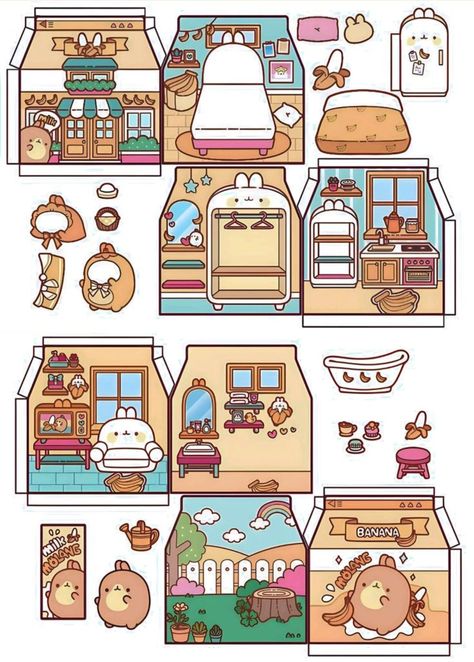 Doll Printables My Froggy Stuff, House Doll Paper, Cardboard Crafts Template, Molang Paper Doll, Doll Paper House, Ddunddun Toy Printables, Paper Doll House Printable Templates Dollhouse Furniture, Cute Paper Dolls Printable, Diy Paper Doll House