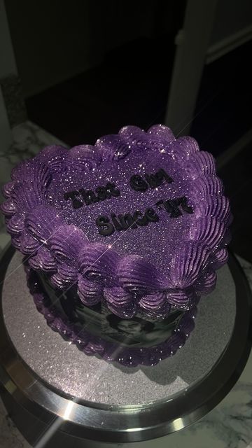 24th Birthday Cake Heart, Chocolate Bday Cake Ideas, Black And Purple Heart Cake, Purple Glitter Cake Birthday, 2 Layer Cake Ideas, Heart Cake With Picture, Birthday Cake For 12, Purple Heart Birthday Cake, Purple Heart Cake Birthday