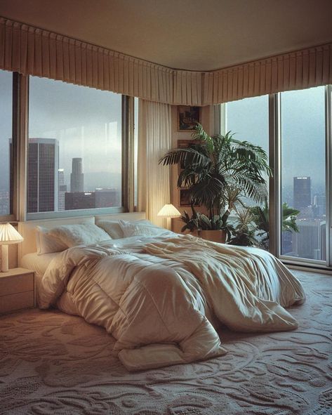 POV: You’re living in a penthouse from a 1980s movie 🤍✨ [AI] Get your wall posters on liminaldestinations.com and AI prompts on Ko-fi (links in bio!) • • • • #80sinterior #1980sinterior #80saesthetic #1980s #80svibes #80snostalgia #80sdecor #80s #80spenthouse #vintage #interiordesign #homedecor #luxuryhomes #midcentury #midcenturymodern #postmodern #luxury #la #losangeles 80s Aesthetic Apartment, Post Modern 80s Interior Design, 80's Living Room, 80s Post Modern Bedroom, 80s Post Modern Interior Design, 1980s Bedroom Aesthetic, 1980 Decor, 80s Decor Interior Design, 80s Aesthetic Bedroom
