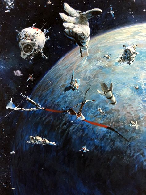 Space Exploration Illustration, Astronaut Art Illustration, John Berkey, Exploration Art, Space Junk, Space Debris, Rocket Design, Astronaut Art, Book Artwork