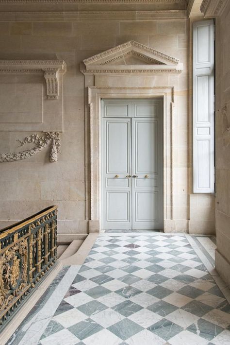 Currently Coveting: Harlequin Floors Vintage French Photography, Versailles Interior, Ibiza Style Interior, Harlequin Floors, Checkerboard Floor, Checkered Floors, Mediterranean Style Home, Classical Elements, European Architecture