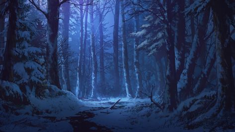 #snow #stream #twilight #art winter forest Iku Can To Ada #2K #wallpaper #hdwallpaper #desktop Winter Drawings, Forest Drawing, Forest Scenery, Snow Forest, Forest Background, Scenery Background, Snowy Forest, Night Forest, Winter Background
