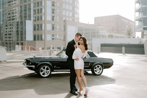 classic, timeless, modern, black and white, engagement photoshoot, couple poses, old car, timless, elegant, couples photos Engagement Pics With Old Car, Engagement Photos With Sports Car, Engagement Photos In Old Car, Engagement Photos With A Car, Engagement Shoot Car, Corvette Engagement Photos, Engagement Photos With Old Car, Engagement Car Photoshoot, Classic Car Photoshoot Couple