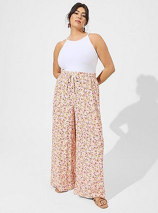 Pull-On Wide Leg Washable Gauze High Rise Pant, DITSY FLORAL Color Wardrobe, Barcelona Outfits, Sweet Magnolias, Curvy Petite, Gauze Pants, Plus Size Work, Bathing Beauty, Plus Size Summer Outfits, Flattering Outfits