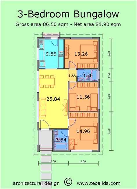 3-bedroom bungalow house floor plan in AutoCAD 3 Bedroom Rectangle Floor Plan, Apartment Floor Plan 3 Bedroom, 3 Bedrooms Bungalow House Plans, 3 Bedroom Home Floor Plans 100sqm, Bungalow 3 Bedroom Floor Plan, One Storey House Floor Plan 3 Bedroom, Tiny House 3 Bedroom Floor Plans, One Storey House Floor Plan, Small House Floor Plans 3 Bedroom