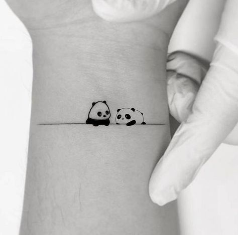 Small Panda Tattoo Cute, Panda Mehndi, Panda Tatoos Small, Tato Panda, Panda Tatoos, Cute Penguin Tattoo, Cute Panda Tattoo, Panda Tattoo Ideas, Panda Tattoo Design
