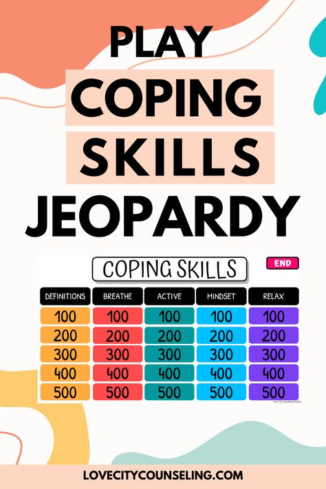 Health Class Activities For Middle School, Social Skills For High School Students, Social Emotional Learning Activities For Middle School, Coping Skill Games, Coping Skills Jeopardy, Middle School Coping Skills Activities, Introception Activities For Kids, Engagement Activities For Students, Counseling Activities For Middle School