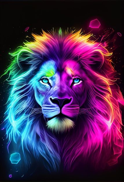 Photo cool kawaii lion glowing colorful ... | Premium Photo #Freepik #photo #funny-cartoon #cute-cartoon #mascot #cartoon-mascot Big Cats, Torte Re Leone, Rainbow Lion, Re Leone, Cute Lion, Arte Pop, Premium Photo, Lion, Rainbow