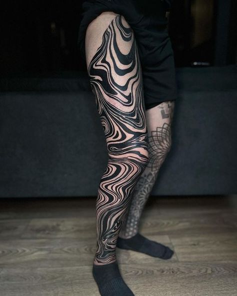 @eliasjeis on Instagram: "Thanks for coming from Ecuador Pedro 🇪🇨 In @luna.tattoogallery @pepax.official #Suminagashi #Wood #Tattoo #EliasJeis #DarkWater" Wavy Liquid Tattoo Leg, Liquid Tattoo Leg, Leg Abstract Tattoo, Blackout Thigh Tattoo, Black Water Tattoo, Black Out Leg Sleeve Tattoo, Abstract Line Tattoo Leg, Trippy Sleeve Tattoo, Black Work Tattoo Leg