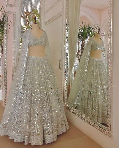 "*_LEHENGA DETAIL_* _FABRIC : Georgette_ _FLAIR : 2.4meter😍_ _WORK : Sequance Embroidery work with *Real Mirror _Inner : Ultra satin _ _Semi Stitched_ _Up to 44\" Size (LENGTH : 44\")_ *_CHOLI DETAIL_* _FABRIC : Georgette_ _WORK : Sequance Embroidery and Real mirror work_ _Un-Stitched 0.80 Meter_ _Up to 46\" Size Available_ *_DUPATTA DETAIL_* _ Georgette Dupatta (2.2mtr)_ _Sequence embroidery lace work_ choli Stitching Type -unstitched Work : Embroidered Occasion : Function, Festival,Wedding,Ev Heavy Lehenga, Mirror Work Lehenga, Simple Lehenga, Mirror Embroidery, Perhiasan India, Sabyasachi Lehenga, Indian Outfits Lehenga, Work Lehenga, Party Wear Lehenga Choli