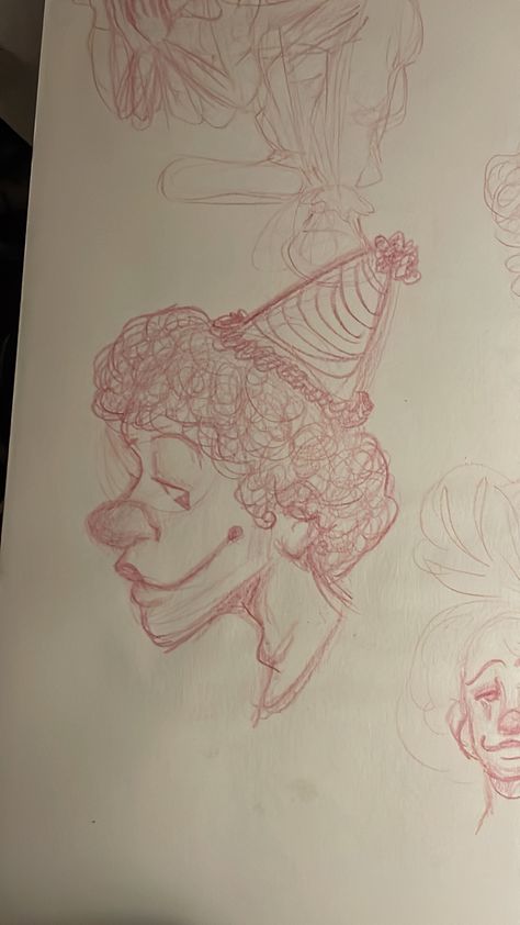 Clown Sketchbook Page, Masking Drawing, How To Draw A Clown, Clown Sketch Drawing, Drawing Ideas Clown, Really Good Drawings, Drawings Of Clowns, Cool Hand Drawings, Spooky Art Drawing