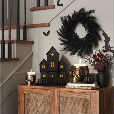 Maximum Height: 16 Inches Weight: 4.5 Pounds Material: Medium Density Fiberboard Brighten Up Your Spooky Season With This Wooden Light-Uo Haunted House. Coming From A Smoke And Pet Free Home. Will Send Out The Same Day Or Very Next Day. Target Halloween, Halloween Candle, Chic Halloween, Spooky House, Halloween Village, Wooden Light, Skull Halloween, Halloween Candles, Fall Halloween Decor