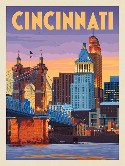 PRICES MAY VARY. PERFECT DESIGN : This Cincinnati, OH Riverfront Poster can make your room full of artistic atmosphere.the It is sure to captivate wherever it is hung. INSTALLATION INSTRUCTIONS : Our poster has two choices, No Framed and Framed,if you choose have Framed ,poster was neatly wrapped on a wooden frame,if you choose No Framed,can be hung on the wall using mounts,,clips, push pins or thumb tacks. MATERIAL AND PRINTGING: This Cincinnati, OH Riverfront Poster The production material is Location Posters, Cities Poster, American Travel Posters, Modern Office Room, Travel Signs, Poster For Wall, Tourism Design, City Posters, Cincinnati Art