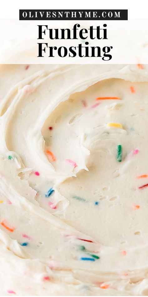 This funfetti frosting is a rich and creamy from scratch vanilla buttercream filled with colorful sprinkles. It’s quick and easy to make in about 10 minutes or less using 5 simple ingredients. Sprinkle Frosting Cake, Funfetti Frosting Recipe, Frosting For Funfetti Cake, Best Homemade Frosting, Homemade Confetti Cake, Best Frosting Recipe, Funfetti Frosting, Buttermilk Chocolate Cake, Banana Coffee Cakes