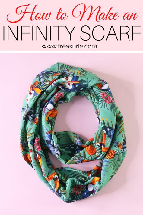 How to Make an Infinity Scarf - Easiest Tutorial | TREASURIE Easy Sewing Patterns Free, Diy Infinity Scarf, Scarf Sewing Pattern, Skirt Pattern Easy, Sewing Measurements, Travel Sewing, Infinity Scarf Pattern, Beginner Sewing Patterns, Simple Scarf