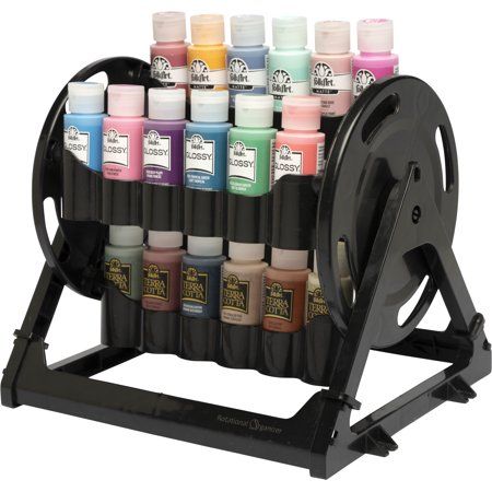 The Plaid Rotational Organizer is the perfect way to keep your craft studio neat and tidy. This handy acrylic paint organizer holds up to 24 standard 2 oz bottles of your favorite FolkArt or Apple Barrel Acrylic Paint colors. You can easily and systematically use each section to organize your paints by color palette or store your favorite acrylic paint set. This compact and easy-to-use organizer can easily be mounted on a wall, used on a tabletop, or under a cabinet. Simply snap together this po Shed Painting Studio, Acrylic Paint Storage Ideas, Acrylic Paint Organizer, Paint Organizer, Acrylic Paint Storage, Acrylic Paint Bottles, Paint Bottles, Recycle Diy, Hobby Storage