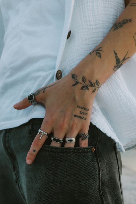 Rings
Jewelry 
Vine tattoo
Patchwork
Patch sleeve
Hand tattoo
Drip ring
Cross ring Tattoo Inspiration, Tattoos Arm Mann, Simple Tattoos For Guys, Wrap Tattoo, Tattoo Inspiration Men, Small Forearm Tattoos, Tato Lengan, Muster Tattoos, Inspiration Tattoos